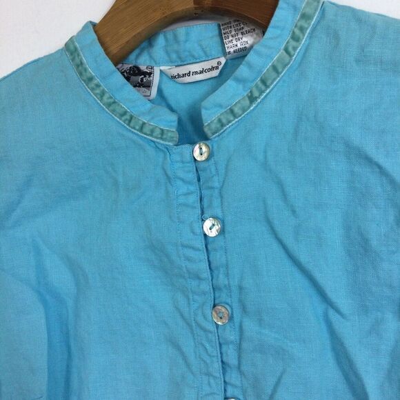 Richard Malcolm Irish Linen Sleeveless Crew Neck Button Up Blouse Top Blue Med - Picture 2 of 12